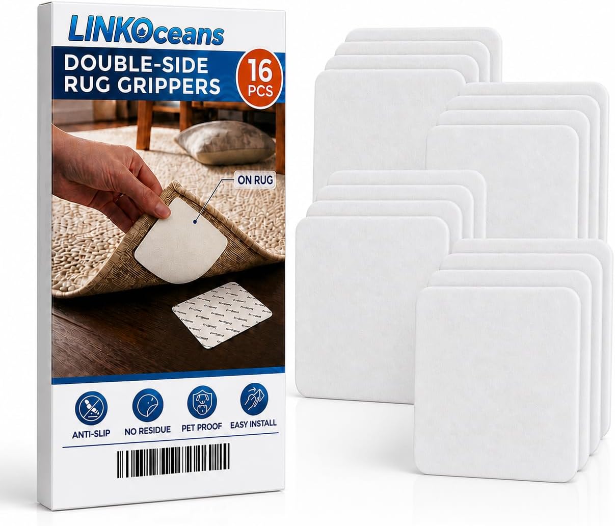 16 Pcs Rug Grippers Non Slip for Hardwood Floors & Tiles