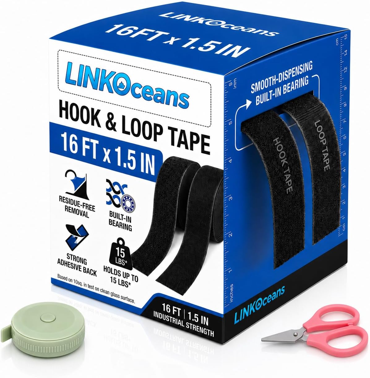 16Ft x 1.5Inch Hook and Loop Strips with Adhesive
